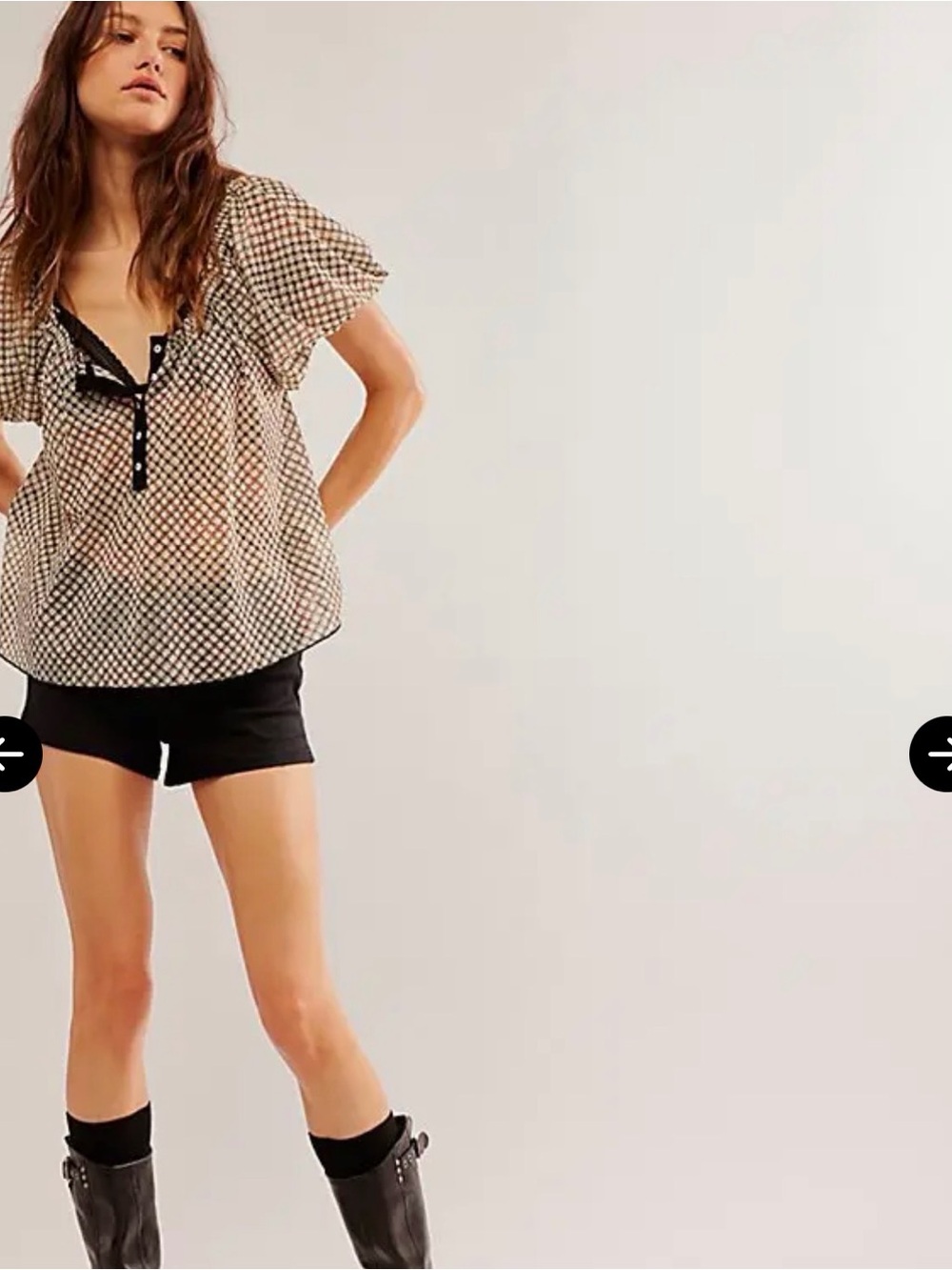 Free People Black and Cream Checkered Sheer Peasant Blouse!